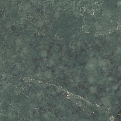 Silestone Jardin Emerald de la línea Le Chic. De color verde con vetas doradas y notas de color negro y crema.